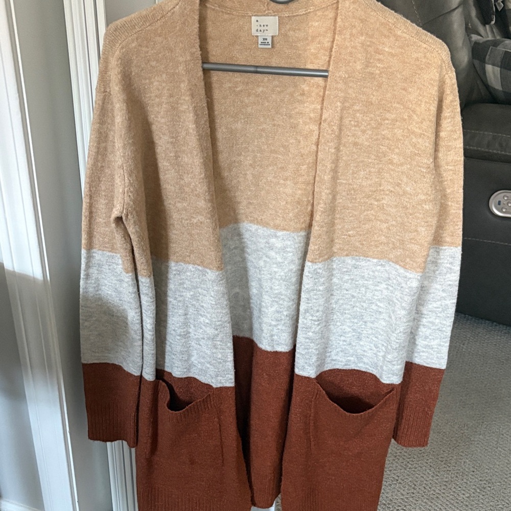 a new day Tan, Cream, and Brown Colorblock Cardigan